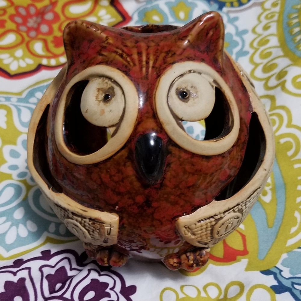 NEW rustic ceramic owl candleholder
